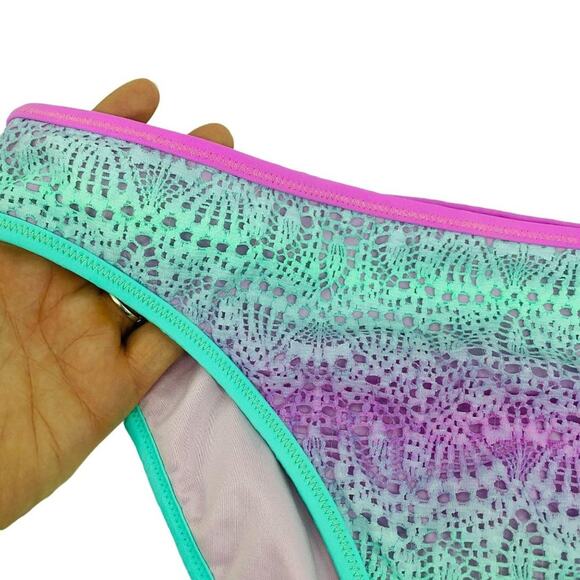 Victoria's Secret Teal Purple Pink Lace Classic Hipster Bikini Bottom Size Large - Picture 2 of 6